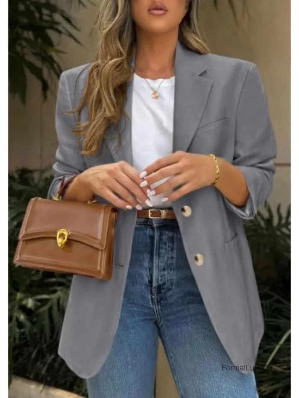 Long Sleeve Lapel Open Front Suit Jacket Work Blazer with Pockets